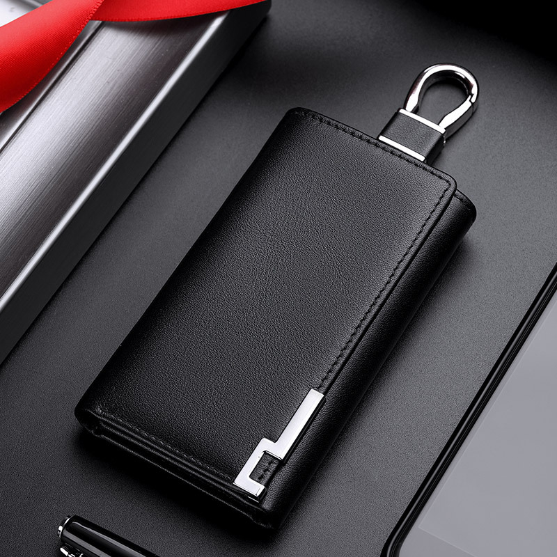 King Paul Férfiaknak készült valódi bőrből készült kulcstartó tok, 1 hajtogatott zseb, üzleti stílus, poliészter bélés