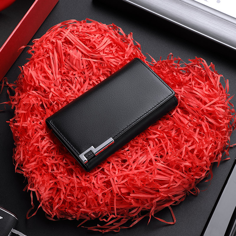 King Paul Férfiaknak készült valódi bőrből készült kulcstartó tok, 1 hajtogatott zseb, üzleti stílus, poliészter bélés