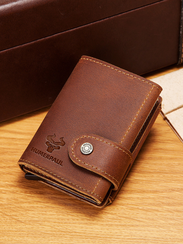 HUMERPAUL Hummer Paul Felső rétegű valódi bőrből készült RFID kártyatartó, csat zárás, 8 kártya kapacitás, tehénbőr