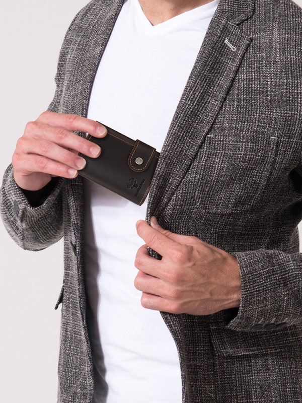 HUMERPAUL Hummer Paul Felső rétegű valódi bőrből készült RFID kártyatartó, csat zárás, 8 kártya kapacitás, tehénbőr