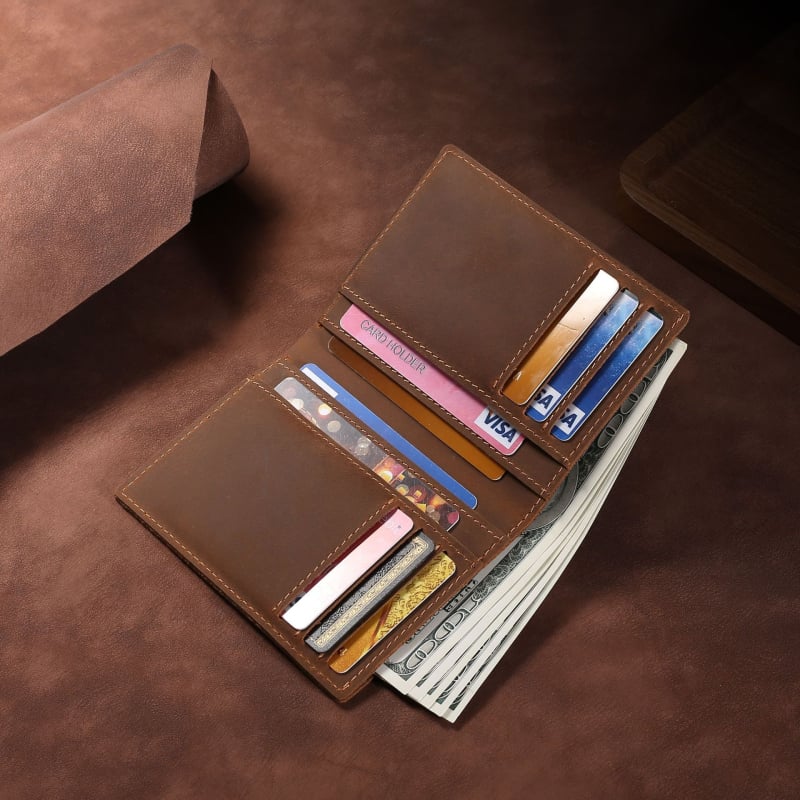 Férfi ultra vékony pénztárca valódi bőrből, felső réteg marhabőrből, 1 hajtásos kivitel, poliészter bélés, lélegző, ultrakönnyű