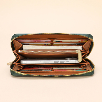 Női pénztárca cipzárral, valódi bőrből, marhabőr textúra, PU bélés, nagy kapacitás