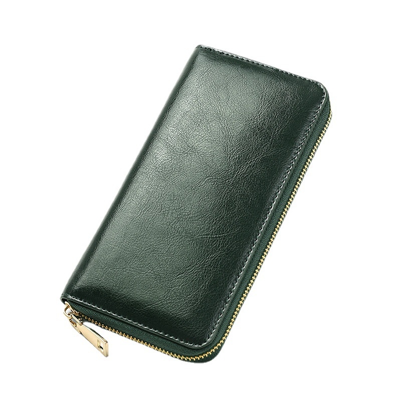 Női pénztárca cipzárral, valódi bőrből, marhabőr textúra, PU bélés, nagy kapacitás