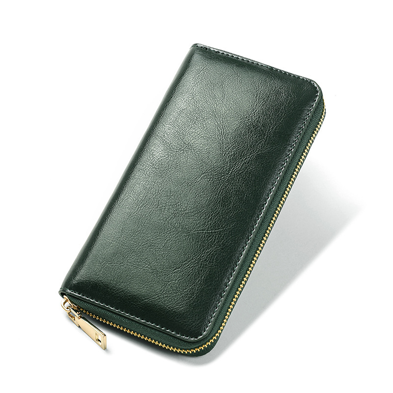 Női pénztárca cipzárral, valódi bőrből, marhabőr textúra, PU bélés, nagy kapacitás