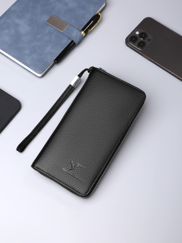 Vīriešu ādas klučs ar rāvējslēdzēju, augšējā slāņa govs āda, Bizness Elite stilā, ūdensizturīgs un nodilumizturīgs