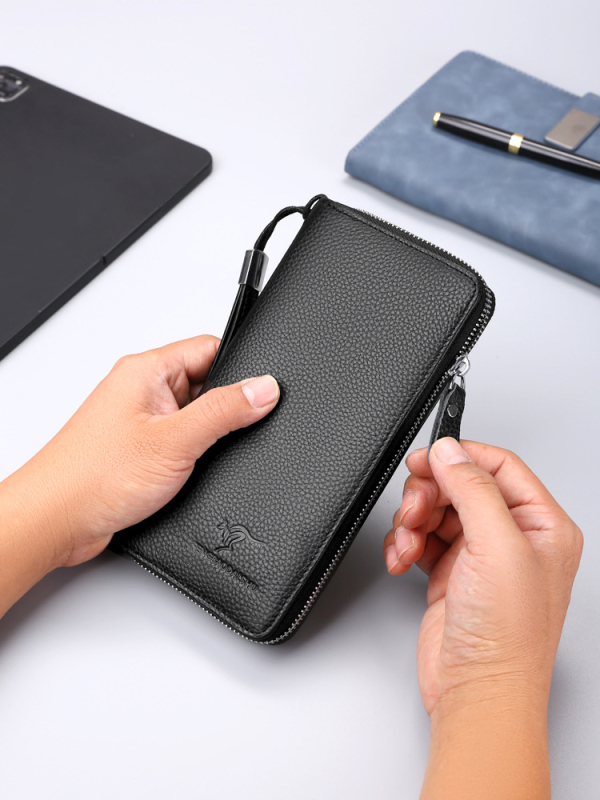 Vīriešu ādas klučs ar rāvējslēdzēju, augšējā slāņa govs āda, Bizness Elite stilā, ūdensizturīgs un nodilumizturīgs