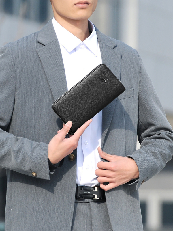 Vīriešu ādas klučs ar rāvējslēdzēju, augšējā slāņa govs āda, Bizness Elite stilā, ūdensizturīgs un nodilumizturīgs