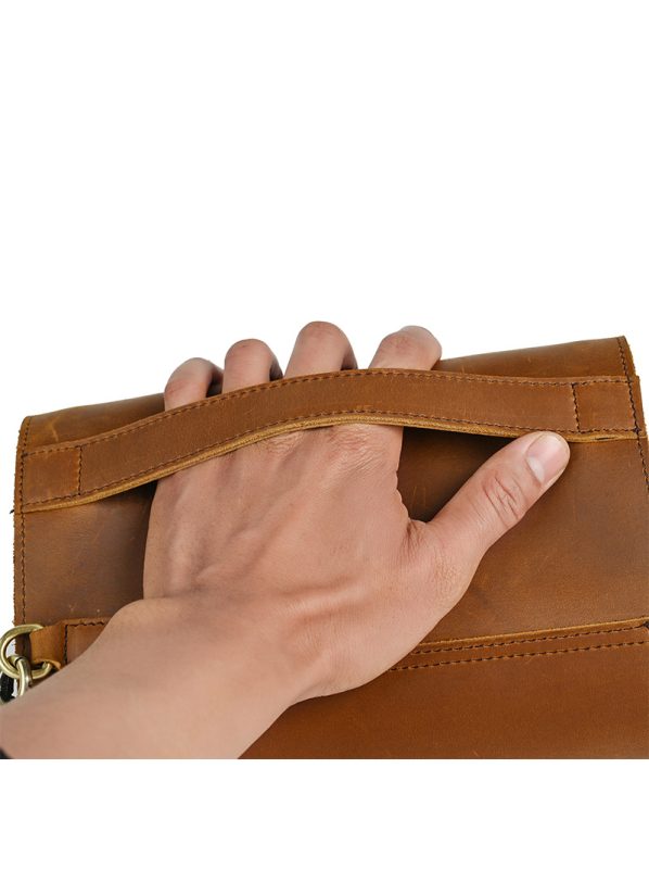 Vīriešu klučt somiņa no īstas ādas, augšējā slāņa liellā āda, nodilumizturīga, poliesteru oderde, piemērota 8 collu klēpjdatoram