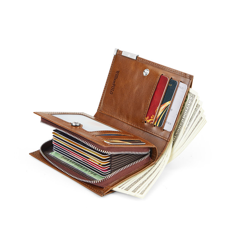 Muški novčanik od kože, gornji sloj goveđe kože, gradski minimalistički stil, jednofarebni uzorak, marka WILLIAMPOLO