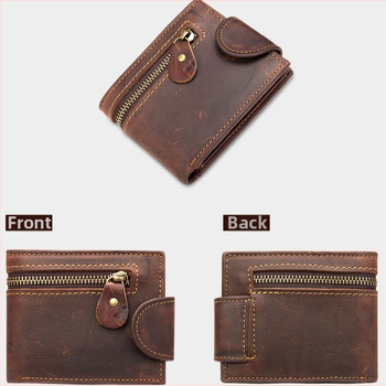 Мъжки портфейл от естествена кожа, къс дизайн, портфейл с катарама, множество слотове за карти, кожа от първи слой