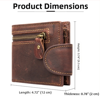 Мъжки портфейл от естествена кожа, къс дизайн, портфейл с катарама, множество слотове за карти, кожа от първи слой