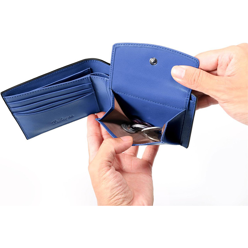 Uniszex bi-fold tárca valódi bőrből, első bőr réteg, vízszintes négyzetes forma, városi minimalist stílus, anti-lopás funkció