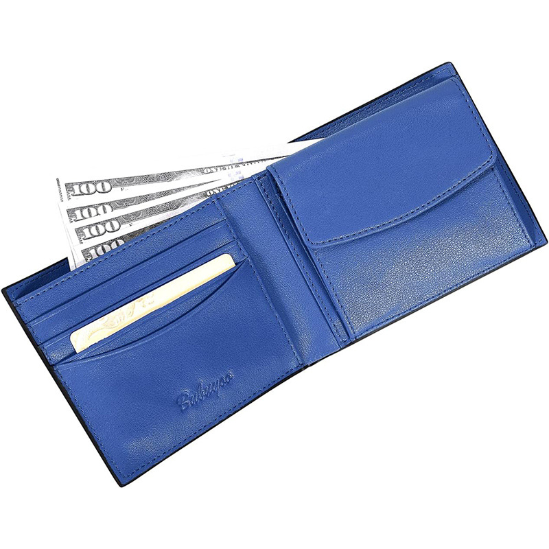 Uniszex bi-fold tárca valódi bőrből, első bőr réteg, vízszintes négyzetes forma, városi minimalist stílus, anti-lopás funkció