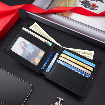 Мъжки портфейл King Paul от естествена кожа, би-фолд, вътрешни джобове за банкноти, място за снимка, ID и карти, корейски стил, подплата полиестер