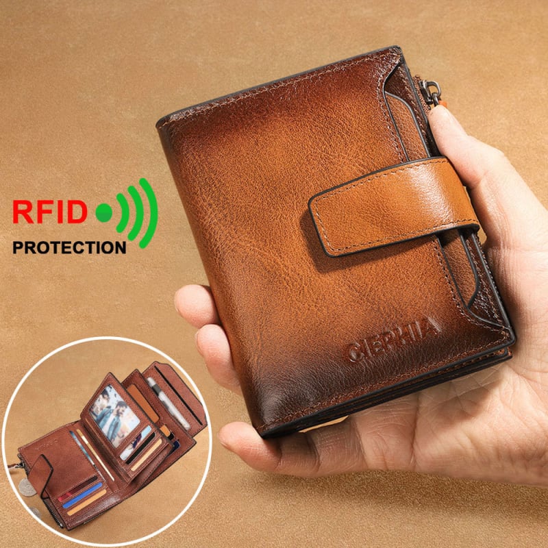 Ciephia мъжки портфейл от естествена кожа – RFID защита, първи слой телешка кожа, монетник с цип, многофункционален
