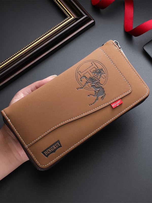 Muški novčanik od PU kože sa zatvaračem, držač kartica s motivom životinja i džepom za kovance, podstava od poliestera, proljeće 2025 izdanje, za svakodnevnu upotrebu