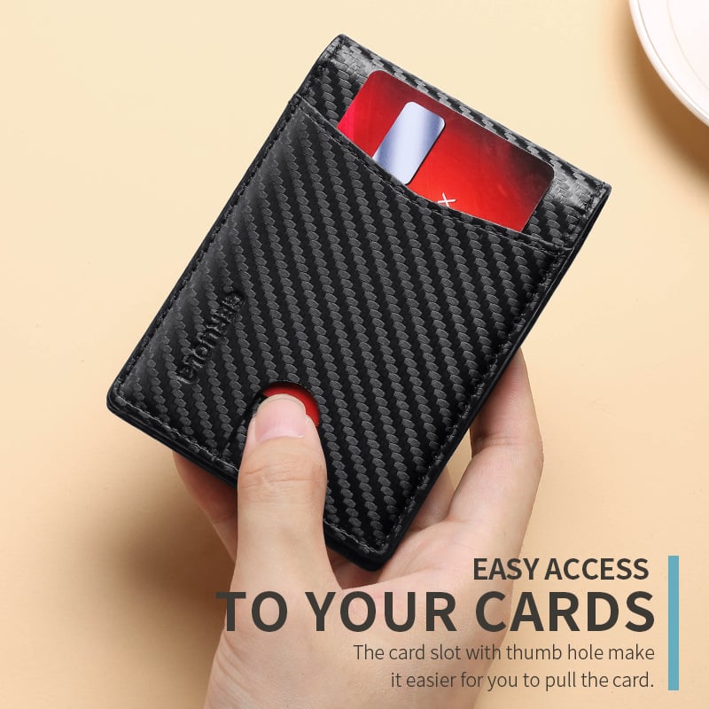 Geruola Мъжки портфейл от карбоново влакно, ултра тънък с клип за пари – тънък дизайн, за банкови карти, защита от кражба