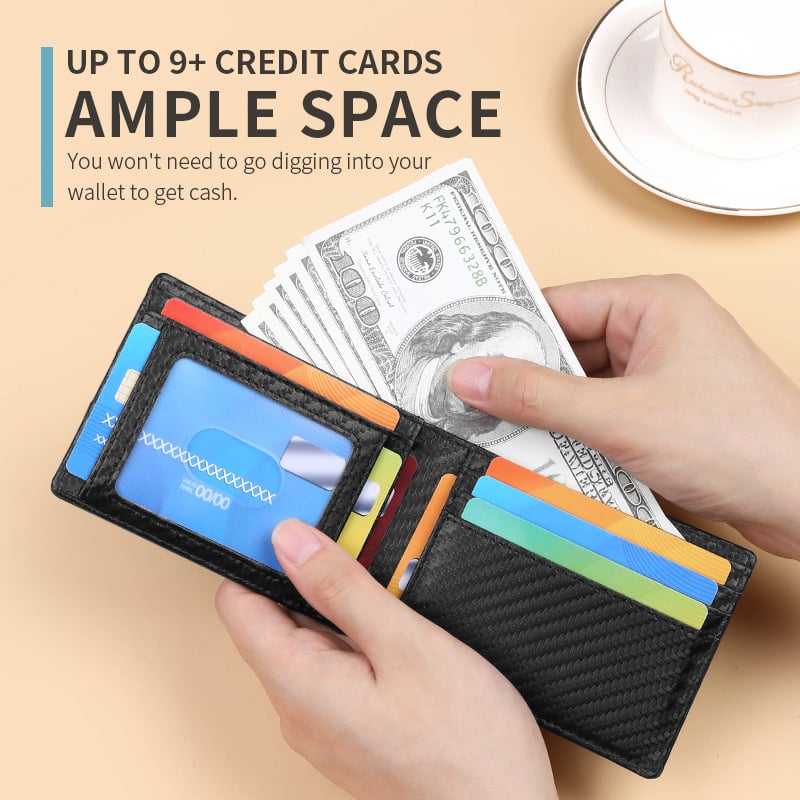 Geruola Мъжки портфейл от карбоново влакно, ултра тънък с клип за пари – тънък дизайн, за банкови карти, защита от кражба