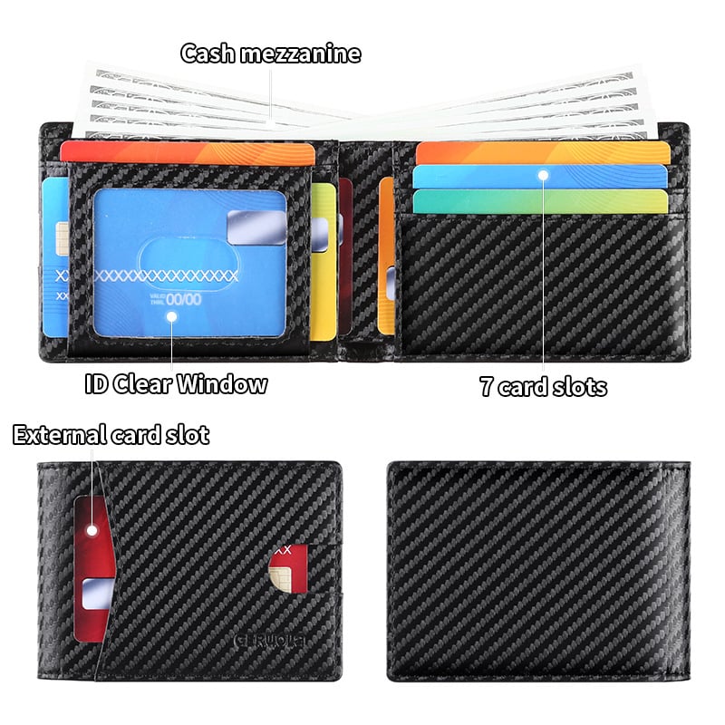 Geruola Мъжки портфейл от карбоново влакно, ултра тънък с клип за пари – тънък дизайн, за банкови карти, защита от кражба