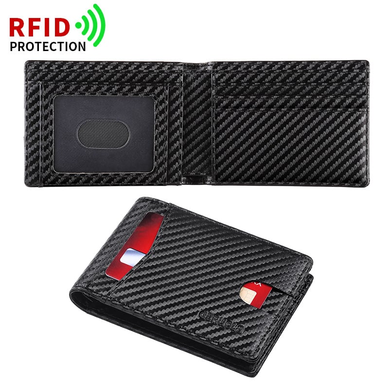 Geruola Мъжки портфейл от карбоново влакно, ултра тънък с клип за пари – тънък дизайн, за банкови карти, защита от кражба