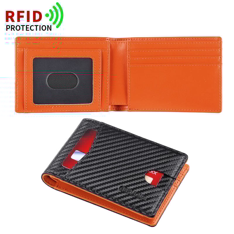 Geruola Мъжки портфейл от карбоново влакно, ултра тънък с клип за пари – тънък дизайн, за банкови карти, защита от кражба