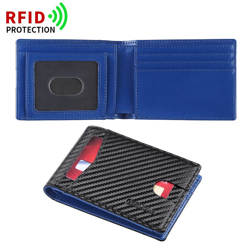 Geruola Мъжки портфейл от карбоново влакно, ултра тънък с клип за пари – тънък дизайн, за банкови карти, защита от кражба