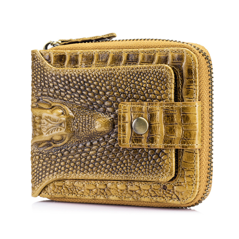 Muški kožni novčanik s uzorkom krokodila, od prvog sloja kože, sa zatvaračem, više džepova za kartice, podstava od poliestera, zaštita od krađe