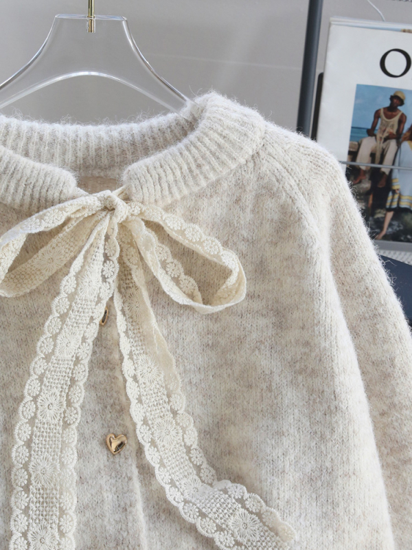 Дебел плетен кардиган със поло яка, раглан ръкави, пуловер стил