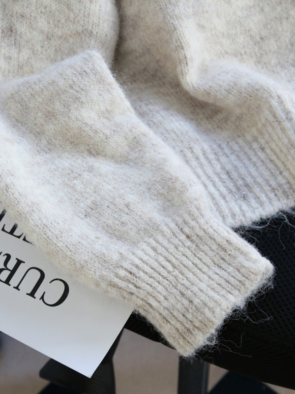 Дебел плетен кардиган със поло яка, раглан ръкави, пуловер стил