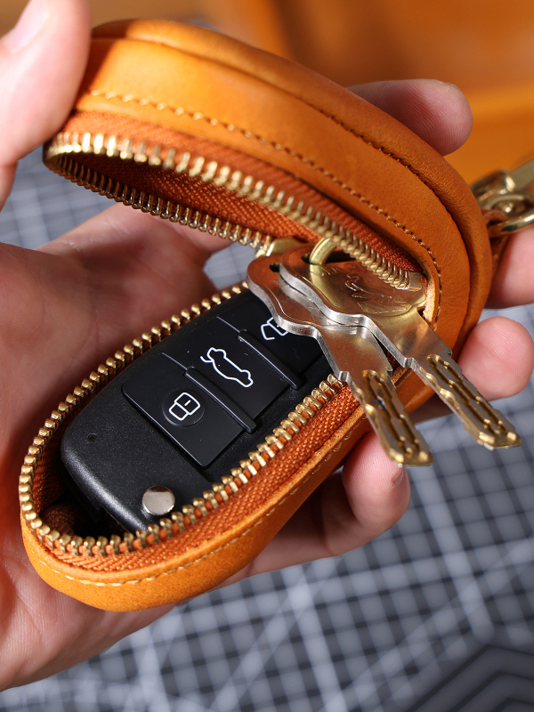 Raktų dėklas iš natūralios odos, pirmosios kartos veršinės odos, cilindrinis dizainas, atsparus dėvėjimui, unisex, kasdieniam naudojimui