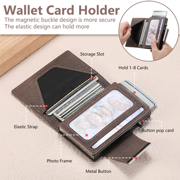 PU+TPU кожено портмоне за карти с магнитен клип и слот за карти, фоторамка, автоматично изскачащо отделение