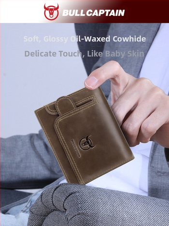 Мъжки кожен портфейл за шофьорска книжка и карти, двукрилен дизайн, монетник и джоб за снимки — кожа от първи слой, истинска кожа