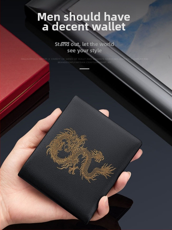 King Paul мъжки портфейл - естествена кожа, първи слой телешка кожа, геометричен модел, бизнес стил