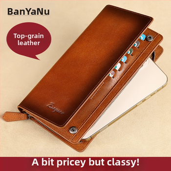Bananu мъжки дълъг кожен портфейл – естествена кожа от първи слой, едноцветен, много слотове за карти