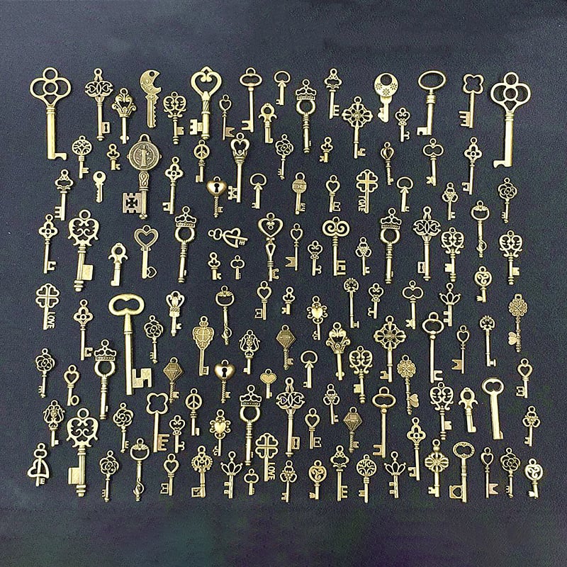 Fém medál kulcs mintázattal, elektroplakálás, művészi retro stílus