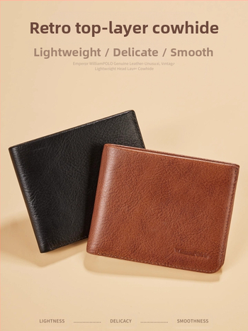 King Paul портфейл от естествена кожа, първи слой кравешка кожа, RFID защита, бизнес стил, едноцветен