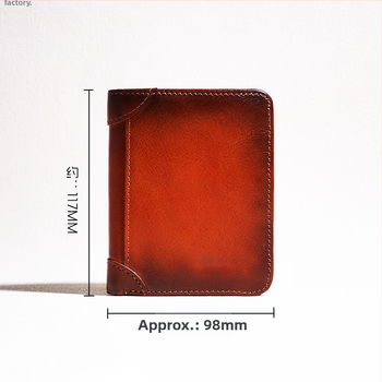 Мъжки портфейл от естествена кожа, първи слой телешка кожа, компактен трипореден дизайн с джобове за карти, подплата от полиестер