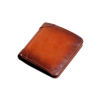 Мъжки портфейл от естествена кожа, първи слой телешка кожа, компактен трипореден дизайн с джобове за карти, подплата от полиестер