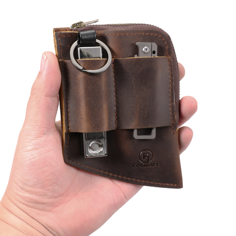 Mini monetų piniginė iš natūralios Crazy Horse odos, vidinė oda, EDC rinkinys, atsparus dilimui