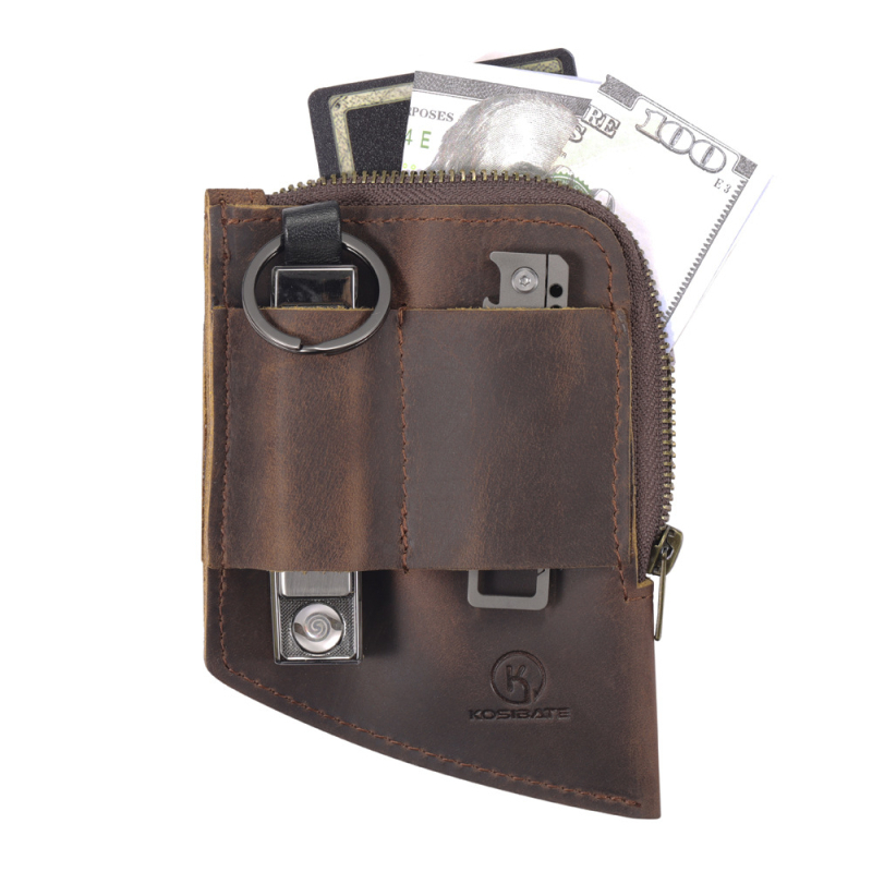 Mini monetų piniginė iš natūralios Crazy Horse odos, vidinė oda, EDC rinkinys, atsparus dilimui