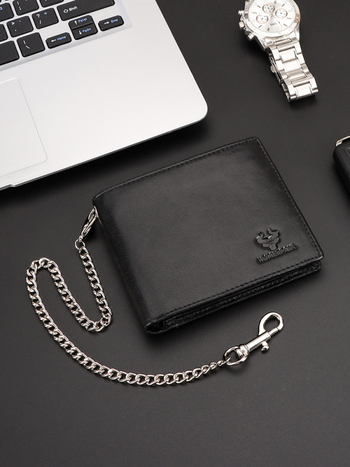 Портфейл за карти от естествена кожа с метална верига, 1-fold, защита срещу кражба, HUMERPAUL