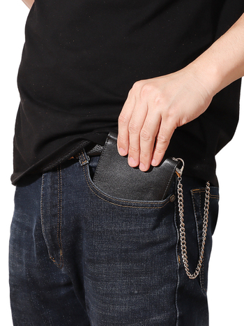 Портфейл за карти от естествена кожа с метална верига, 1-fold, защита срещу кражба, HUMERPAUL