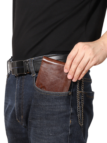 Портфейл за карти от естествена кожа с метална верига, 1-fold, защита срещу кражба, HUMERPAUL