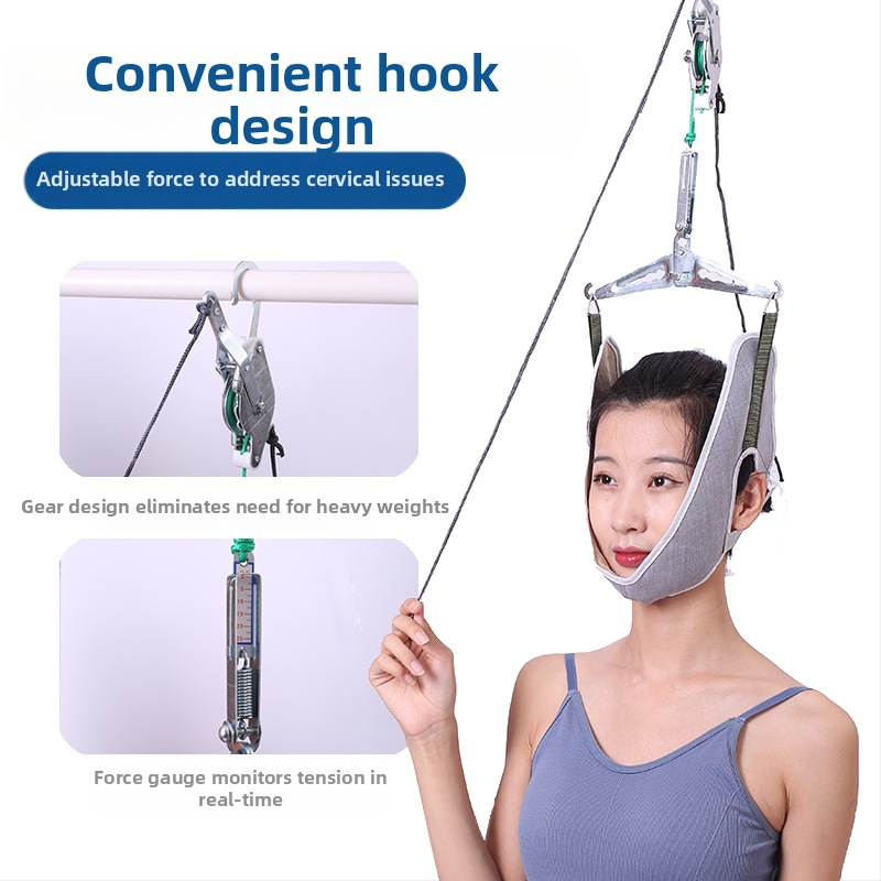 Medical Laile Цервикален тракционен апарат – ортеза за шия за домашна ползване, лечение на шийния отдел на гръбначния стълб, модел с кука или монтаж към врата, конструкция canvas sling alloy bracket