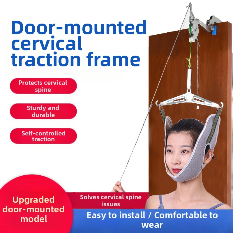 Medical Laile Цервикален тракционен апарат – ортеза за шия за домашна ползване, лечение на шийния отдел на гръбначния стълб, модел с кука или монтаж към врата, конструкция canvas sling alloy bracket