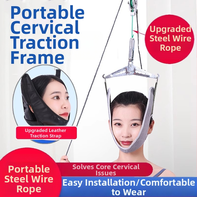 Medical Laile Цервикален тракционен апарат – ортеза за шия за домашна ползване, лечение на шийния отдел на гръбначния стълб, модел с кука или монтаж към врата, конструкция canvas sling alloy bracket