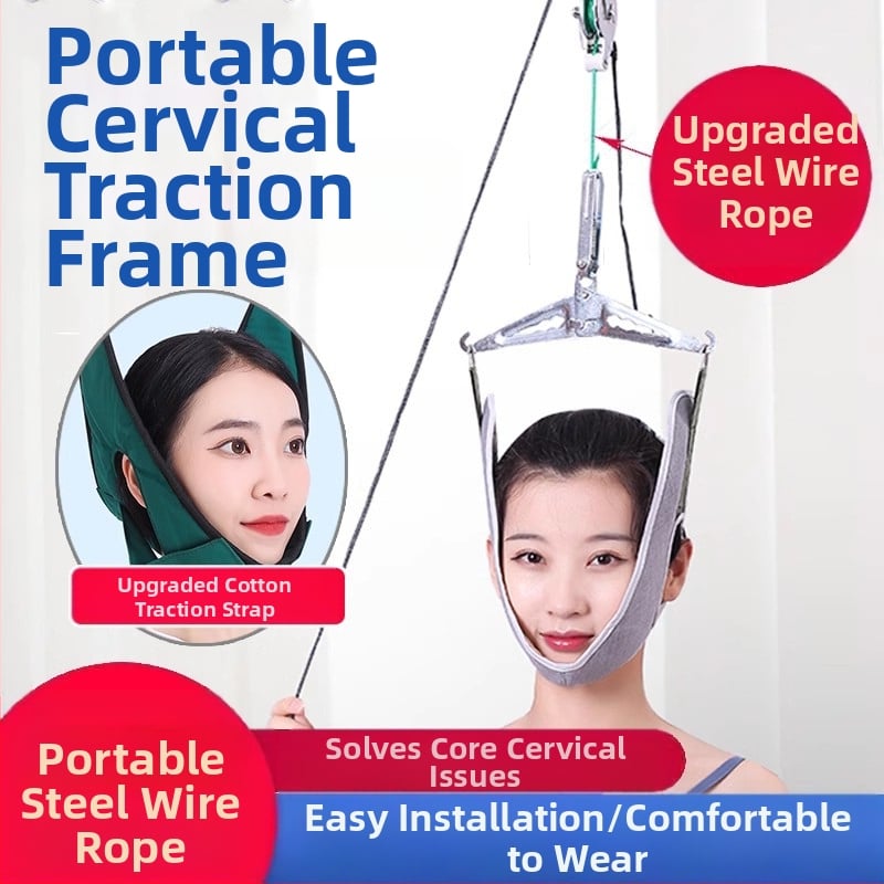 Medical Laile Цервикален тракционен апарат – ортеза за шия за домашна ползване, лечение на шийния отдел на гръбначния стълб, модел с кука или монтаж към врата, конструкция canvas sling alloy bracket