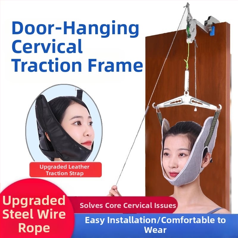 Medical Laile Цервикален тракционен апарат – ортеза за шия за домашна ползване, лечение на шийния отдел на гръбначния стълб, модел с кука или монтаж към врата, конструкция canvas sling alloy bracket
