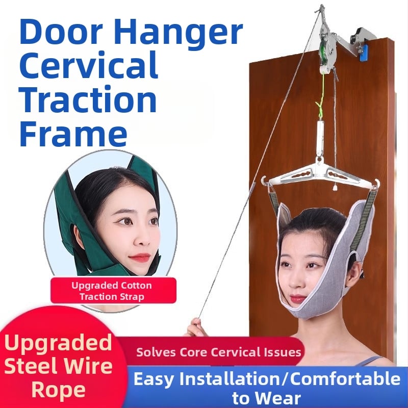 Medical Laile Цервикален тракционен апарат – ортеза за шия за домашна ползване, лечение на шийния отдел на гръбначния стълб, модел с кука или монтаж към врата, конструкция canvas sling alloy bracket