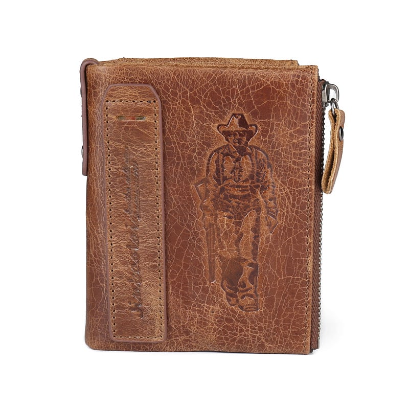 JINBAOLAI Férfi pénztárca valódi bőrből, dupla cipzárral, vintage stílus, aprópénztartó